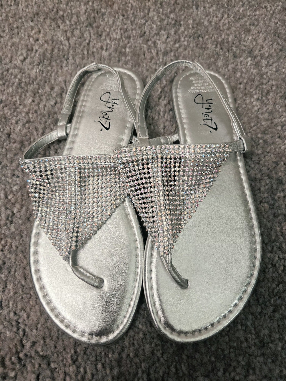 Silver Crystal Rhinestone T-Strap Sandals for Women